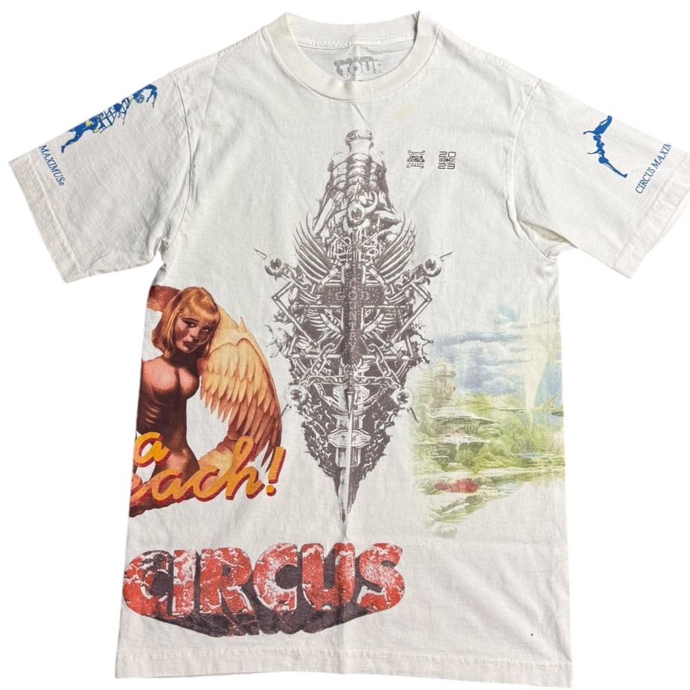 Travis Scott Utopia‎ Tour Circus Maximus All Over Print White T-Shirt Mens Small